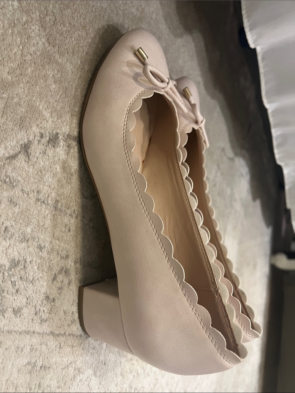 Pink Scalloped Ballet Low Block Heels - Picture 2 of 3